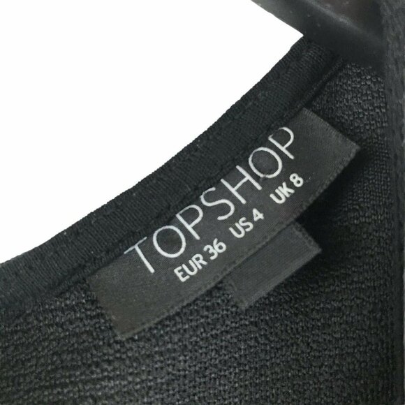Topshop Dress Women's Sz 4 Black Openwork A Line Short Sleeve Zipper Mini Casual - Picture 8 of 8